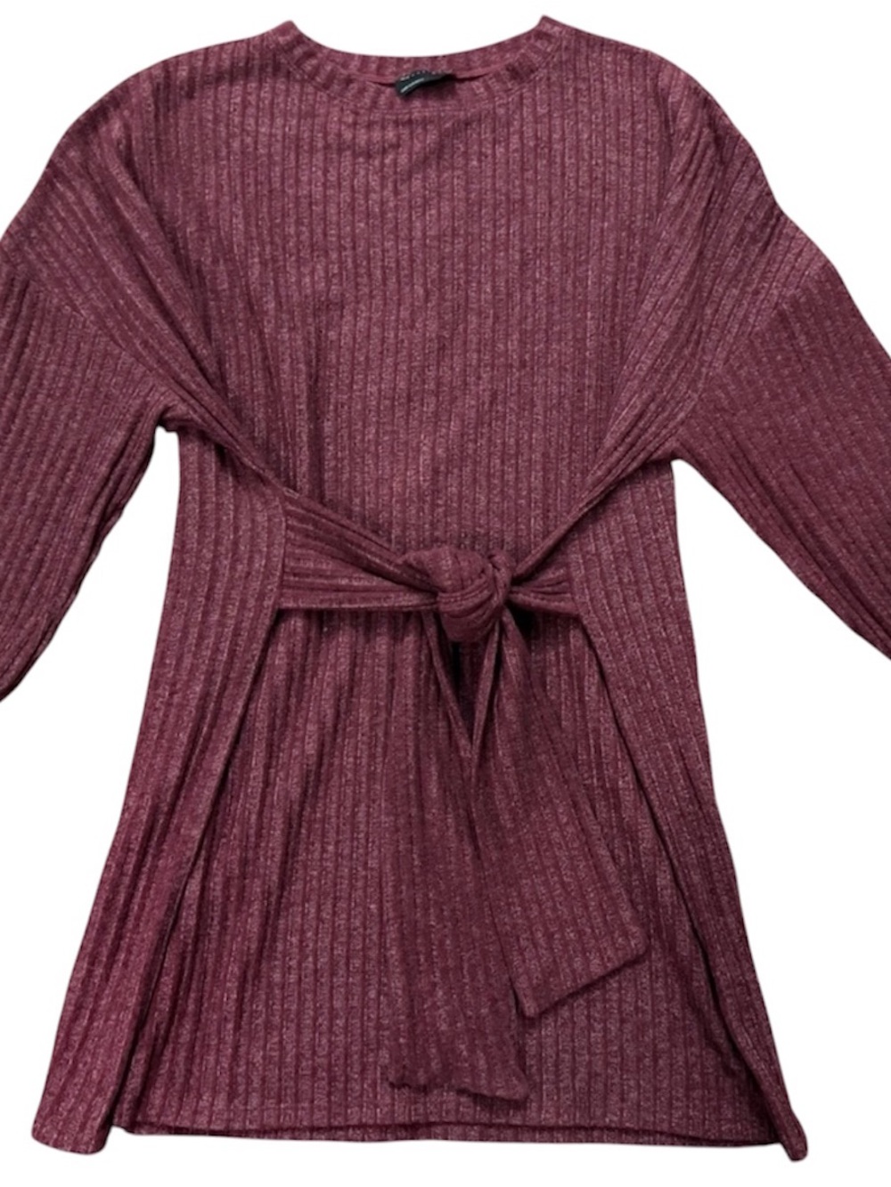 ASOS DESIGN Ribbed Tie Waist Sweater Dress Burgundy US 14